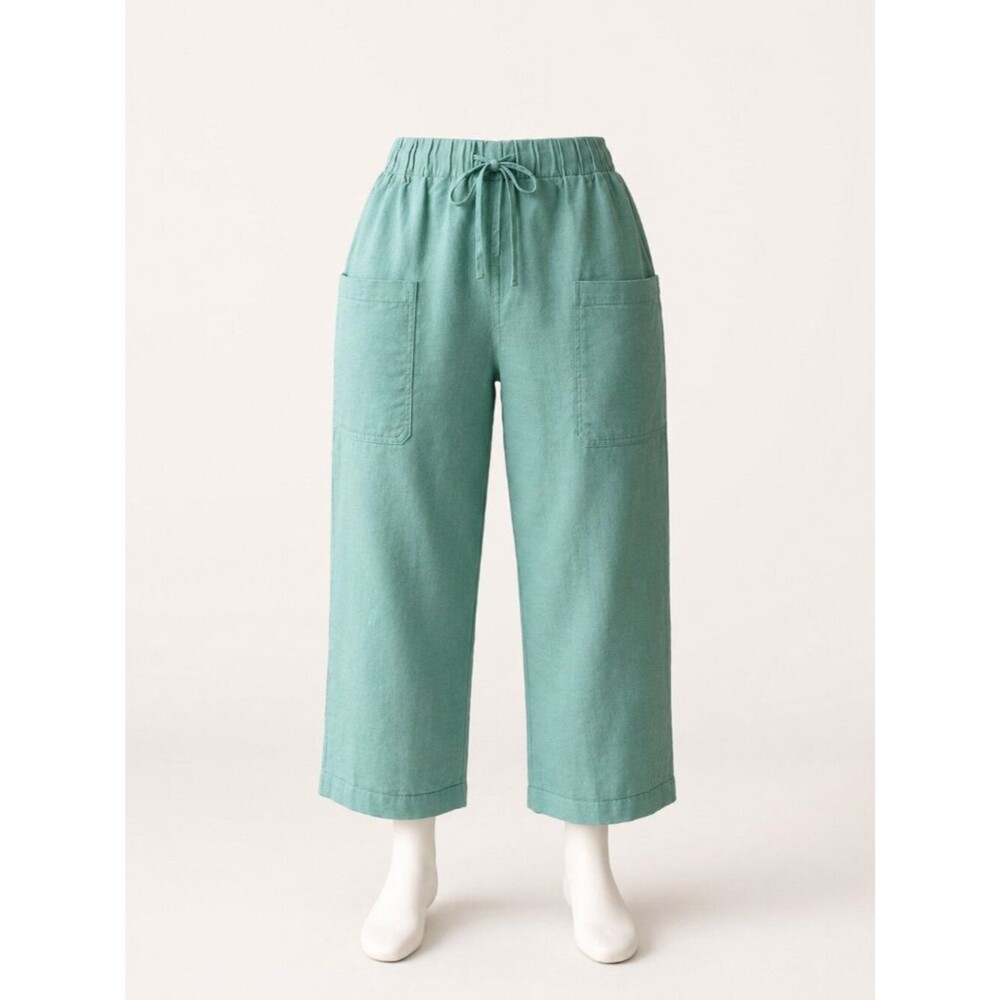 Universal Thread Linen Blend Crop Pants Green M/S NWT Elastic Waist Tie